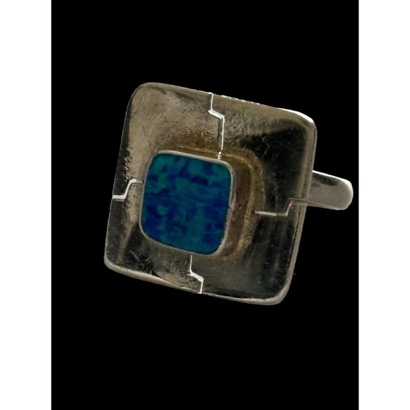 Sterling Silver Blue Green Opal Ring Stamped Mexico Sz 6.75 4 Gram - Picture 10 of 10